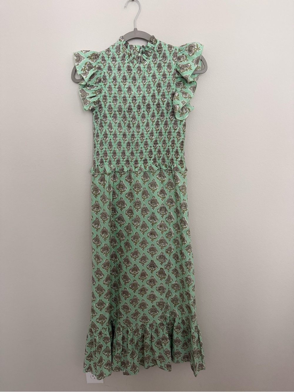 Anna Cate Mint Green Printed Flutter Sleeve Maxi Dress